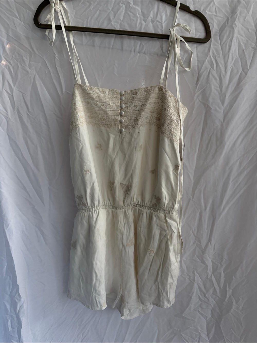 Spiritual Gangster Cream Lace-Trim Sleep Romper